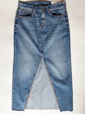 NWT American Eagle Low Rise Denim Maxi Skirt Front Slit Distressed Y2K Size 26